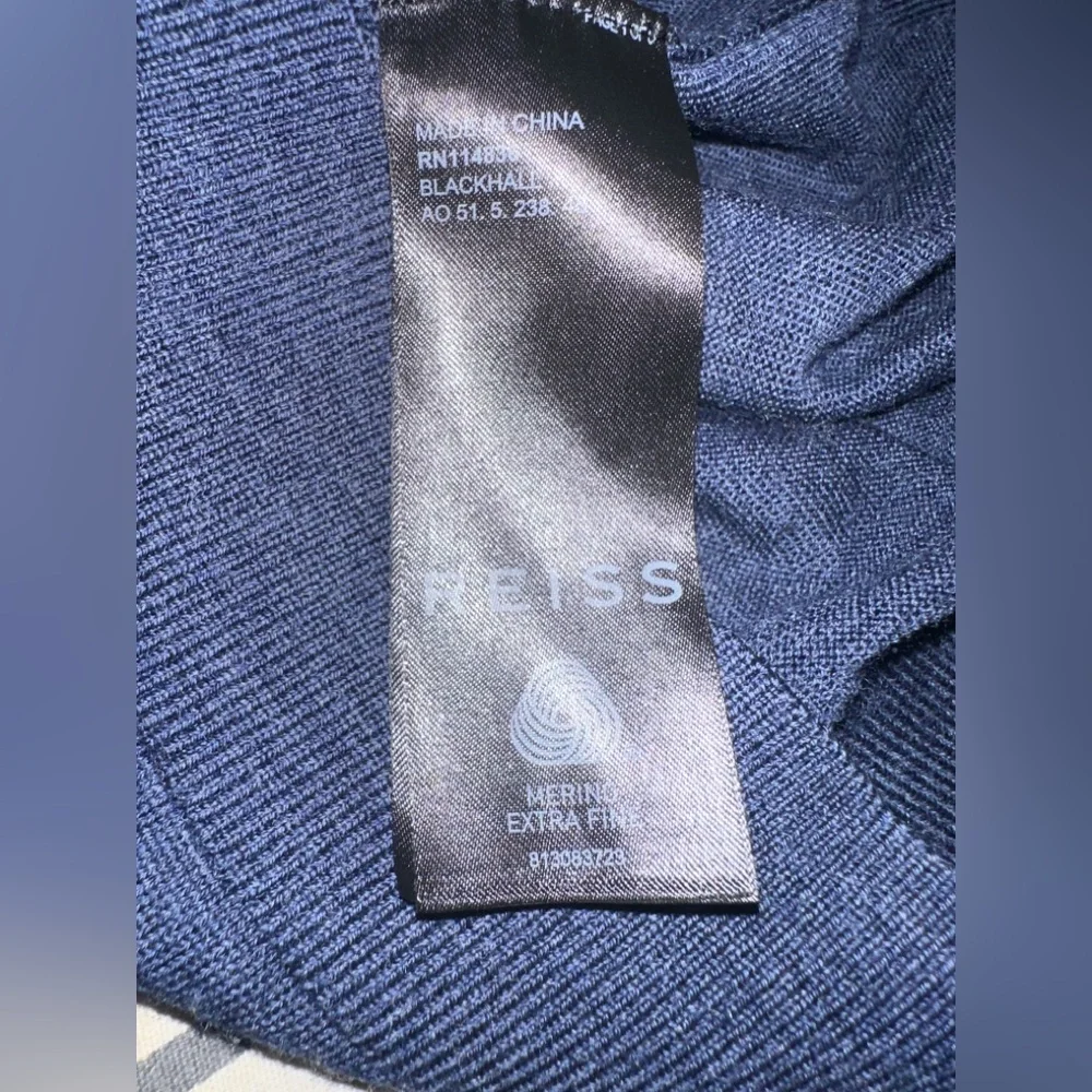 Reiss Merino Wool Knit Navy Quarter Zip Pullover Long Sleeve Sweater